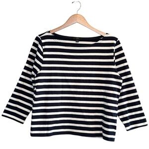 JCrew Women’s Long Sleeve Mariner Cloth Stripes Navy Blue Cream Size Large